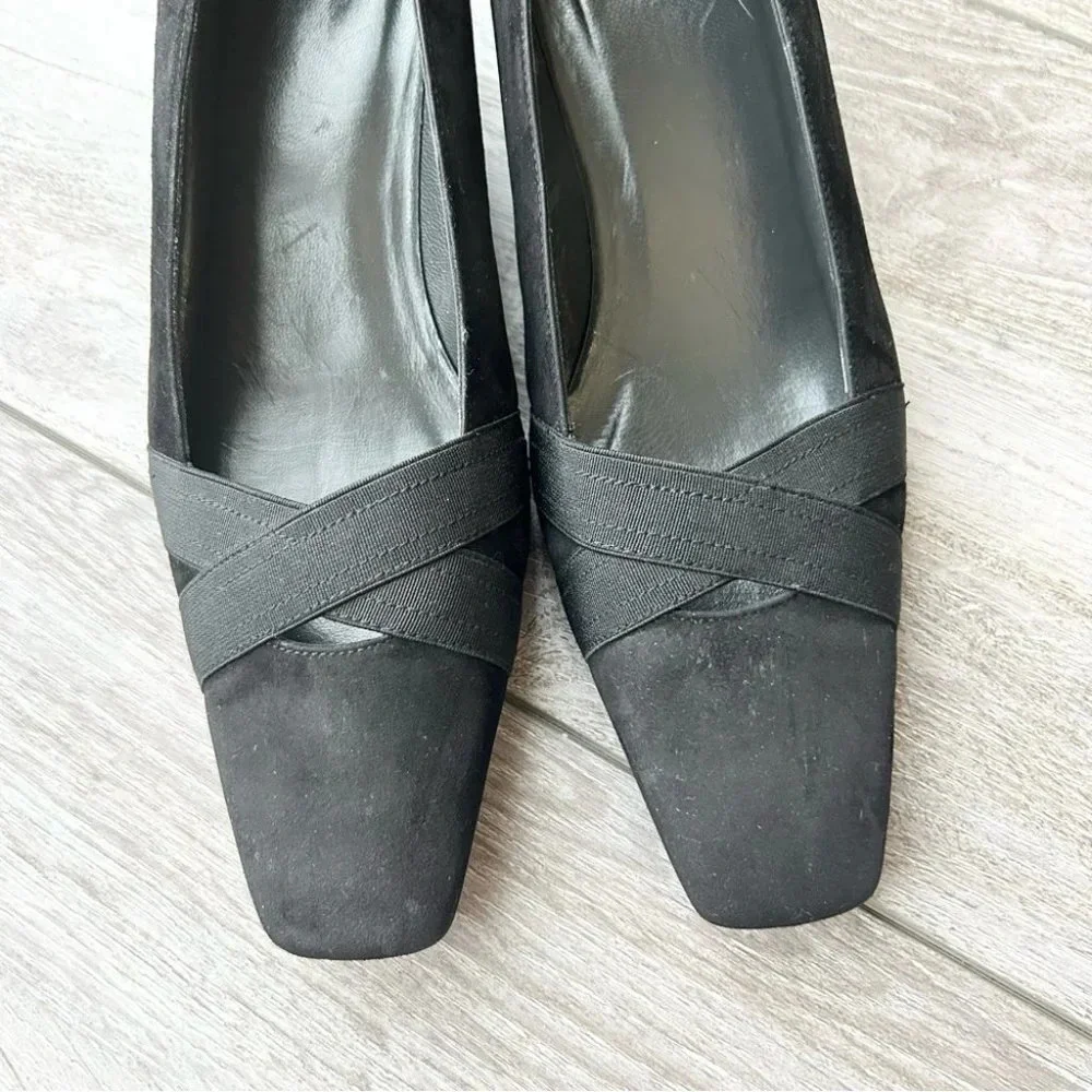 Stuart Weitzman Kitten  Heel Suede Leather Square Toe Pumps - Picture 4 of 15